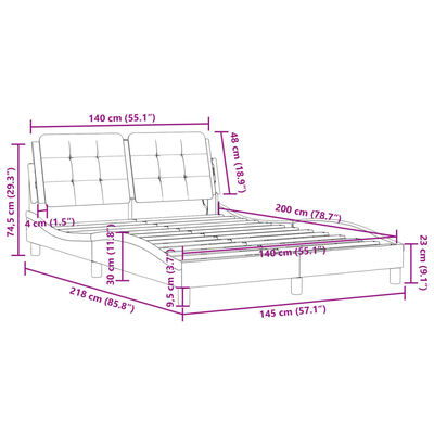 vidaXL gultas rāmis ar LED, brūns, 140x200 cm, mākslīgā āda