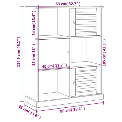 vidaXL grāmatu plaukts VIGO, pelēks, 90x35x114,5 cm, priedes masīvkoks