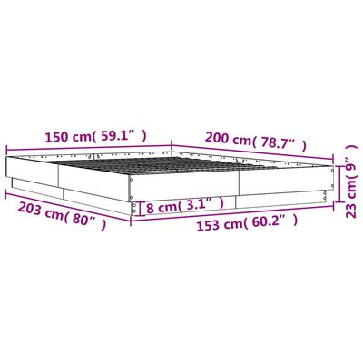 vidaXL gultas rāmis ar LED, koka krāsa, 150x200 cm