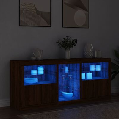 vidaXL kumode ar LED lampiņām, ozolkoka krāsa, 162x37x67 cm