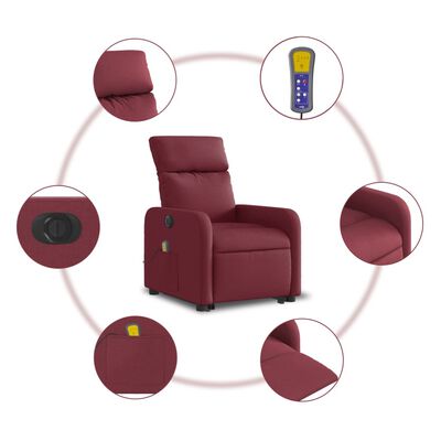 vidaXL elektrisks masāžas krēsls, paceļams/atgāžams, vīnsarkans audums