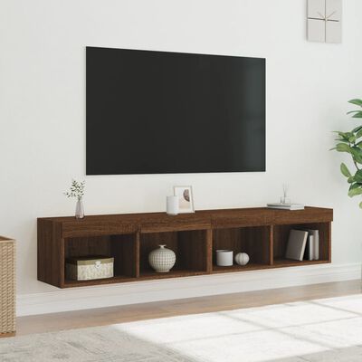 vidaXL TV plaukti ar LED lampiņām, 2 gab., brūna ozola, 80x30x30 cm