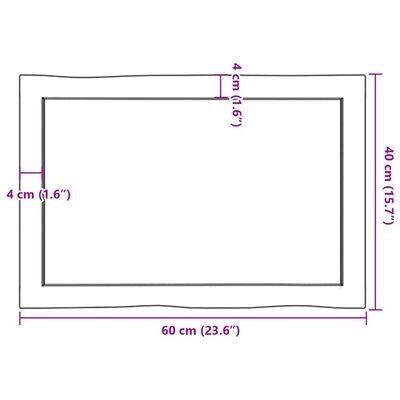 vidaXL galda virsma, 60x40x(2-6) cm, masīvkoks, dabīgas formas mala