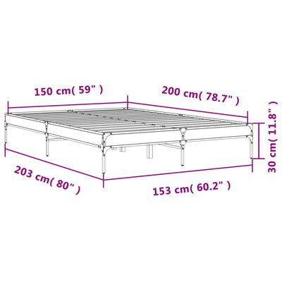 vidaXL gultas rāmis, pelēka ozola,150x200cm, inženierijas koks, metāls