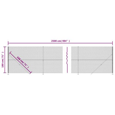 vidaXL stiepļu žogs ar atloku, 1,8x25 m, antracītpelēks