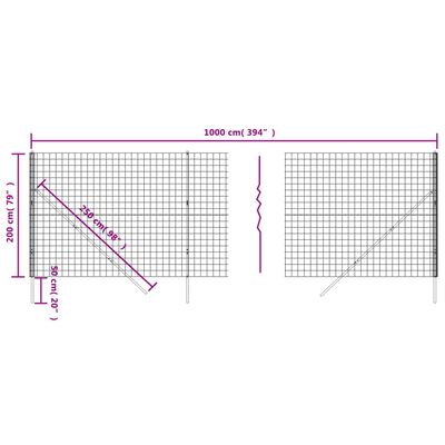 vidaXL stiepļu žogs, zaļš, 2x10 m, cinkots tērauds