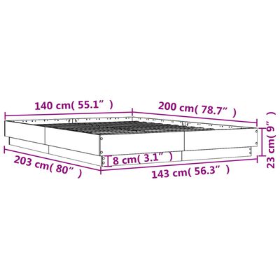 vidaXL gultas rāmis ar LED, brūna koka krāsa, 140x200 cm