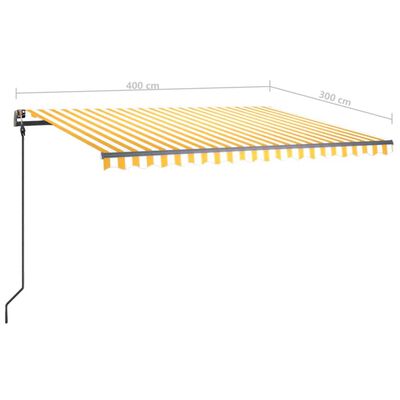 vidaXL izvelkama markīze ar kātiem, 4x3 m, manuāla, dzeltena, balta