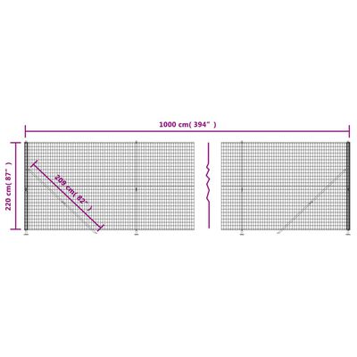 vidaXL stiepļu žogs ar atloku, 2,2x10 m, antracītpelēks