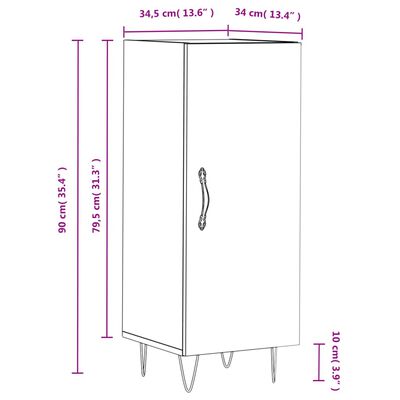 vidaXL kumode, balta, 34,5x34x90 cm, inženierijas koks