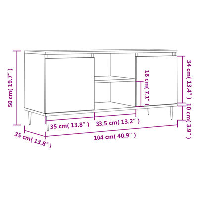 vidaXL TV skapītis, spīdīgi balts, 104x35x50 cm, inženierijas koks