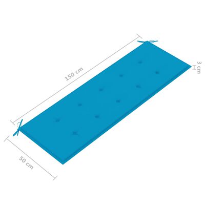 vidaXL dārza sols ar zilu matraci, 150 cm, masīvs tīkkoks