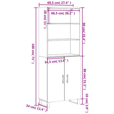 vidaXL augstais skapis, balts, 69,5x34x180 cm, inženierijas koks