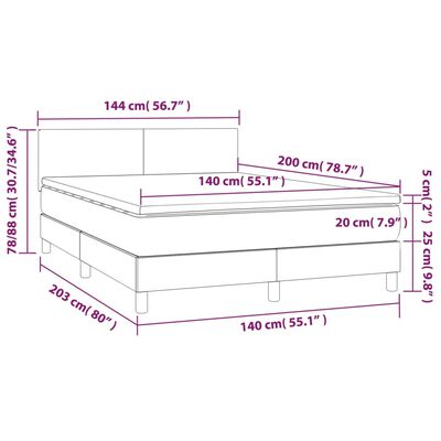 vidaXL atsperu gulta ar matraci, LED, melna, 140x200 cm, mākslīgā āda