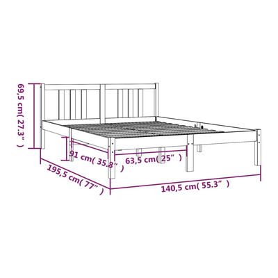 vidaXL gultas rāmis, balts, masīvkoks, 135x190 cm, 4FT6, divvietīgs