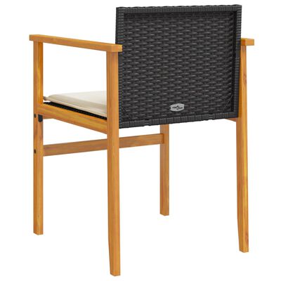 vidaXL dārza krēsli, matrači, 2 gab., melna PE rotangpalma, masīvkoks
