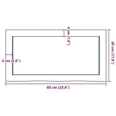 vidaXL vannasistabas letes virsma, 60x30x(2-4)cm, apstrādāts masīvkoks