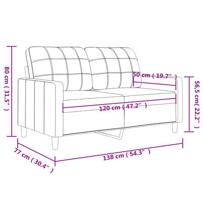 vidaXL divvietīgs dīvāns, gaiši dzeltens audums, 120 cm