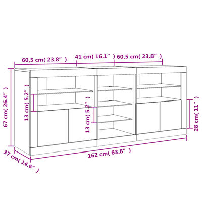 vidaXL kumode ar LED lampiņām, ozolkoka krāsa, 162x37x67 cm