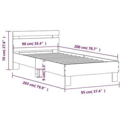 vidaXL gultas rāmis ar galvgali un LED, koka krāsa, 90x200 cm