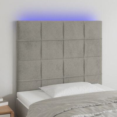 vidaXL gultas galvgalis ar LED, 90x5x118/128 cm, gaiši pelēks samts