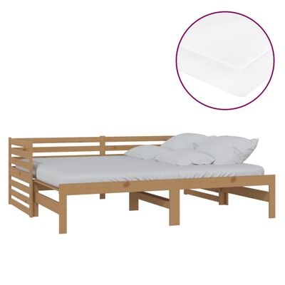 vidaXL izvelkama gulta, 2x(90x200) cm, medus brūna, priedes masīvkoks