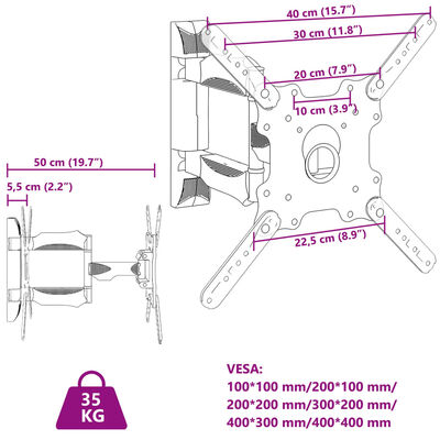 vidaXL TV statīvs 32-55 collu ekrānam, VESA 400x400 mm, 35 kg