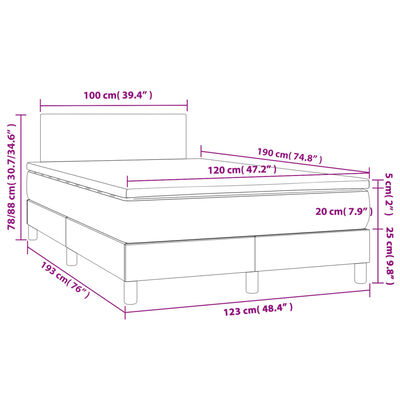 vidaXL atsperu gulta ar matraci, LED, melns audums, 120x190 cm