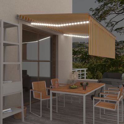 vidaXL izvelkama markīze ar žalūziju un LED, 4,5x3 m, dzelteni balta