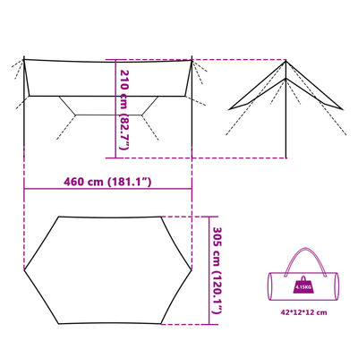 vidaXL kempinga tents, oranža, 460x305x210 cm, ūdensizturīga