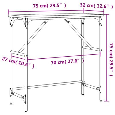 vidaXL konsoles galdiņš, brūna koka, 75x32x75 cm, inženierijas koks