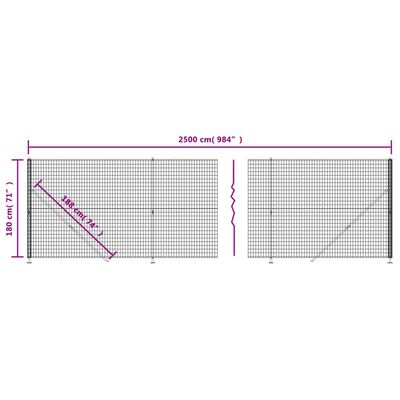 vidaXL stiepļu žogs ar atloku, 1,8x25 m, antracītpelēks