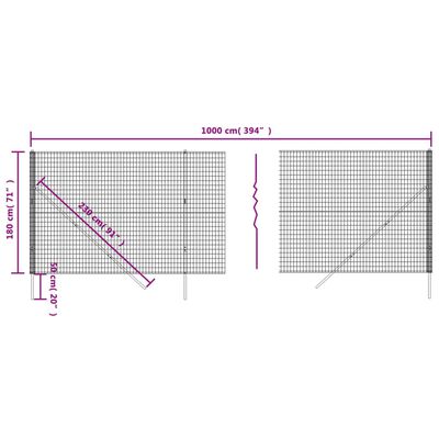 vidaXL stiepļu žogs, zaļš, 1,8x10 m, cinkots tērauds