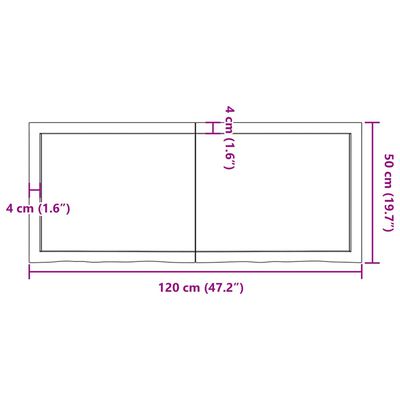 vidaXL galda virsma, 120x50x(2-4) cm, neapstrādāts ozola masīvkoks