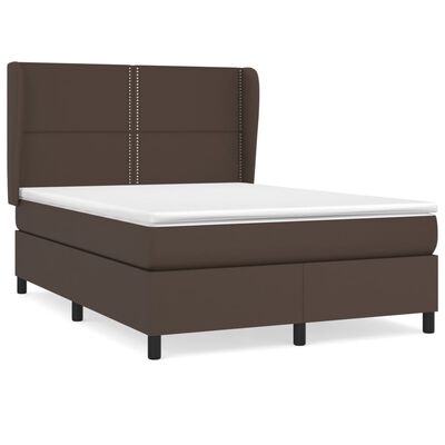 vidaXL atsperu gulta ar matraci, brūna, 140x200 cm, mākslīgā āda
