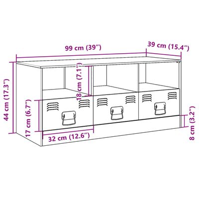 vidaXL TV skapītis, 99x39x44 cm, tērauds, balts