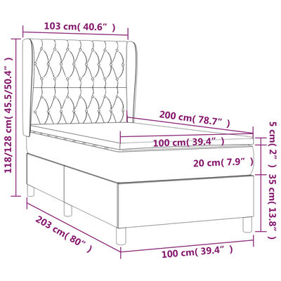 vidaXL atsperu gultas rāmis ar matraci, krēmkrāsas, 100x200 cm, audums