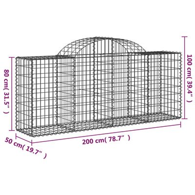 vidaXL arkveida gabiona grozi, 13 gb., 200x50x80/100cm, cinkota dzelzs