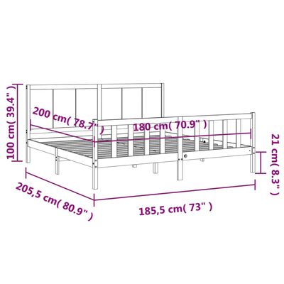 vidaXL gultas rāmis ar galvgali, Super King Size, masīvkoks