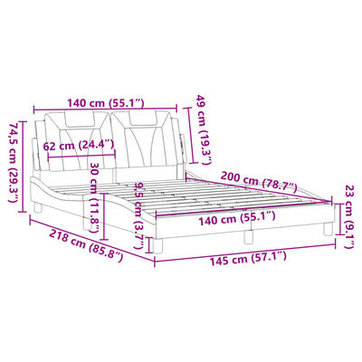 vidaXL gultas rāmis ar galvgali, melns, 140x200 cm, mākslīgā āda