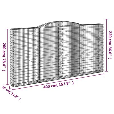 vidaXL arkveida gabiona grozi, 6 gb., 400x30x200/220cm, cinkota dzelzs