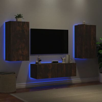 vidaXL TV sienas skapīši ar LED, 3 gab., ozolkoka krāsa
