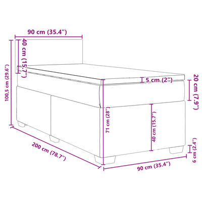 vidaXL atsperu gultas rāmis ar matraci, krēmkrāsas, 90x200 cm, audums