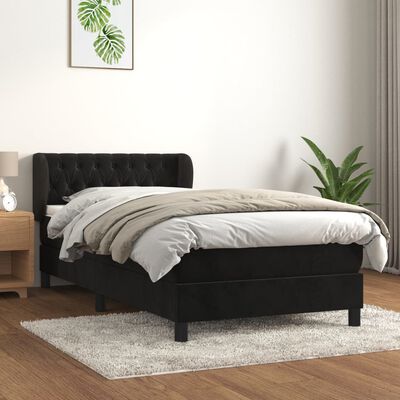 vidaXL atsperu gulta ar matraci, melna samts, 100x200 cm