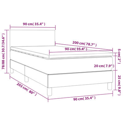 vidaXL atsperu gulta ar matraci, pelēka, 90x200 cm, mākslīgā āda