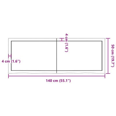 vidaXL vannasistabas virsma, 140x50x(2-4) cm, neapstrādāts masīvkoks