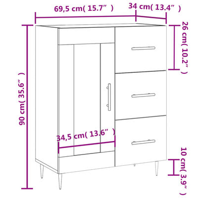 vidaXL kumode, ozolkoka krāsa, 69,5x34x90 cm, inženierijas koks