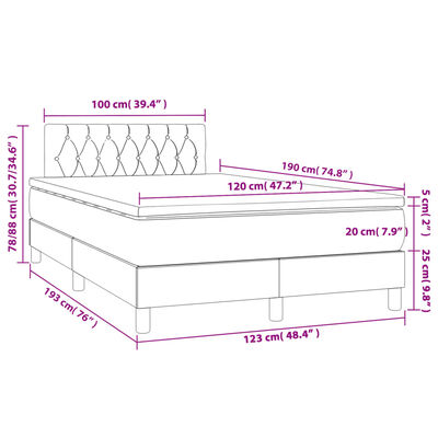 vidaXL atsperu gulta ar matraci, melns audums, 120x190 cm