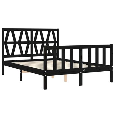 vidaXL gultas rāmis ar galvgali, 140x190 cm, masīvkoks, melns
