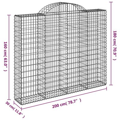 vidaXL arkveida gabiona grozi, 3 gb., 200x30x160/180cm, cinkota dzelzs